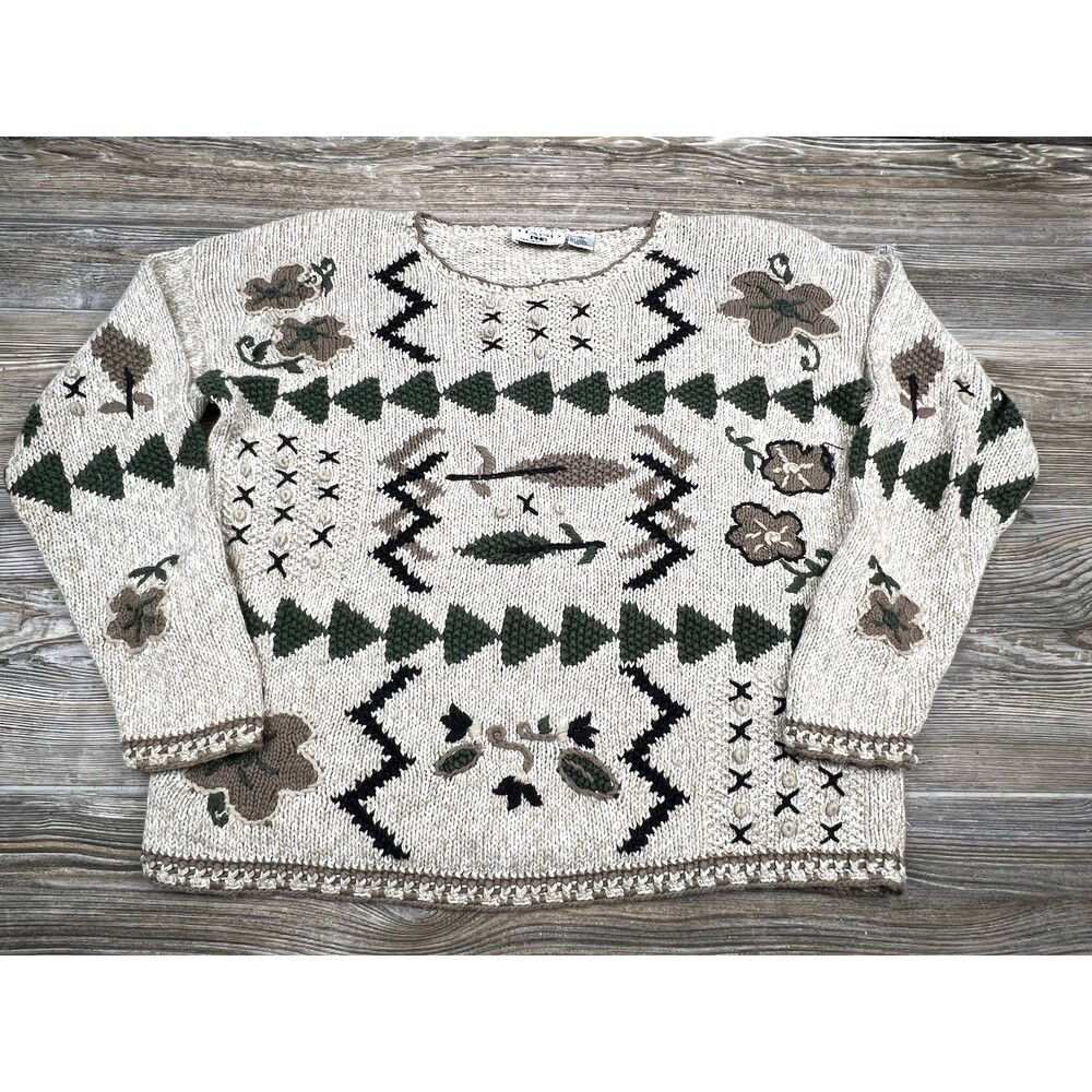 Vtg Paul Harris‎ Designs Sweater Women's Small Hand Knit Cottagecore Rustic Boho